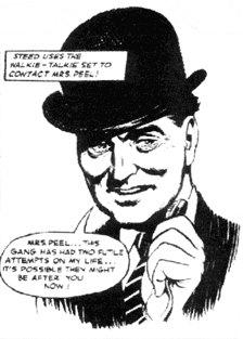 Steed uses his walkie-talkie set