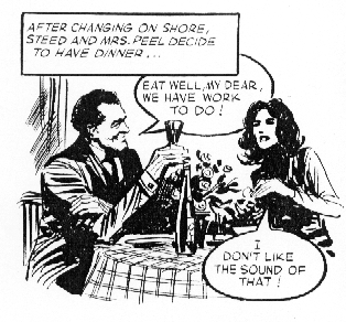 Steed and Mrs Peel tuck in to a nice meal